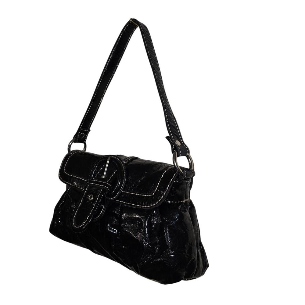 Vintage y2k Mini Satchel Black Pleather Crinkle Bag Purse Goth Grunge Streetwear - Picture 3 of 13